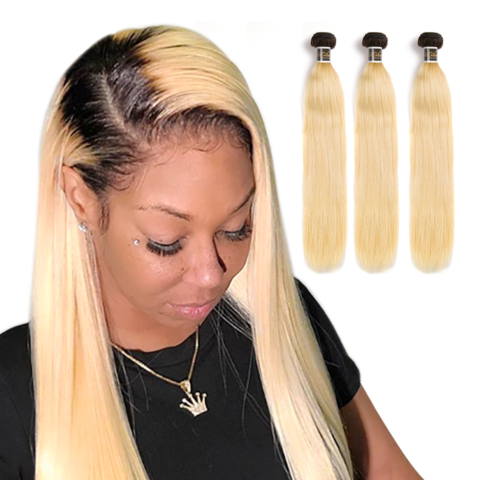 Virgin Human Hair Bundles With 4x4 Lace Closure Black Root and #613 Color Straight
